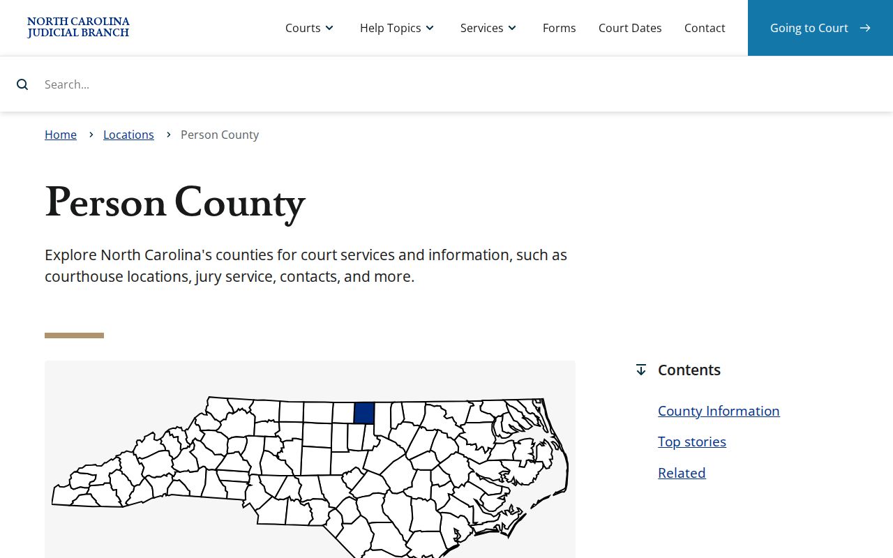 Person County courthouse source page for court and warrant record navigation
